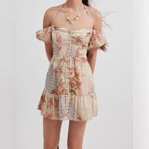 NWT UO Kimchi Blue Courtney Cream Cold Shoulder Mini Dress